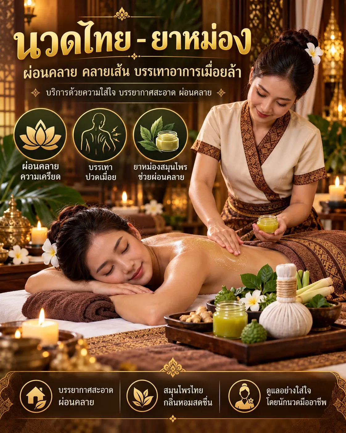 นวดไทยยาหม่อง หมอนวดทายาหม่องสมุนไพรที่หลังลูกค้า